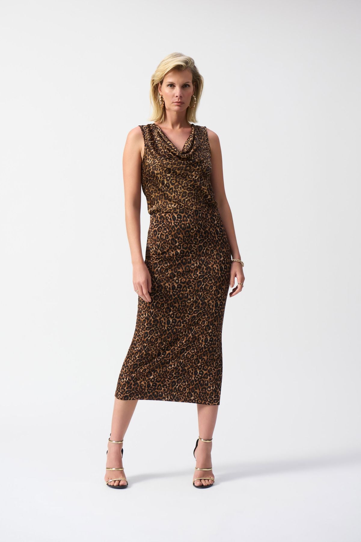 244260 Gonna in maglia effetto seta con stampa animalier